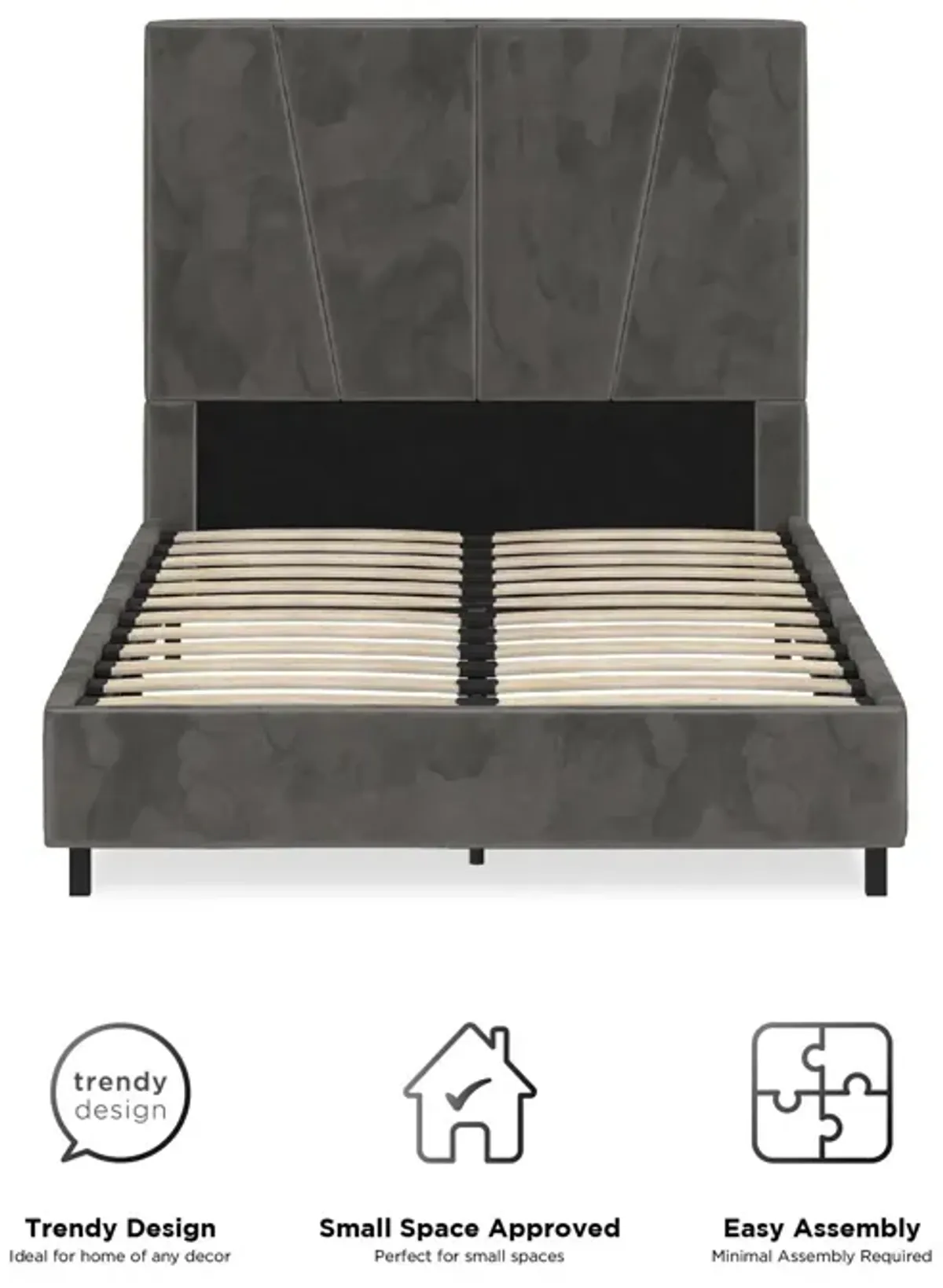 Maverick Velvet Upholstered Platform Bed with Tufted Headboard