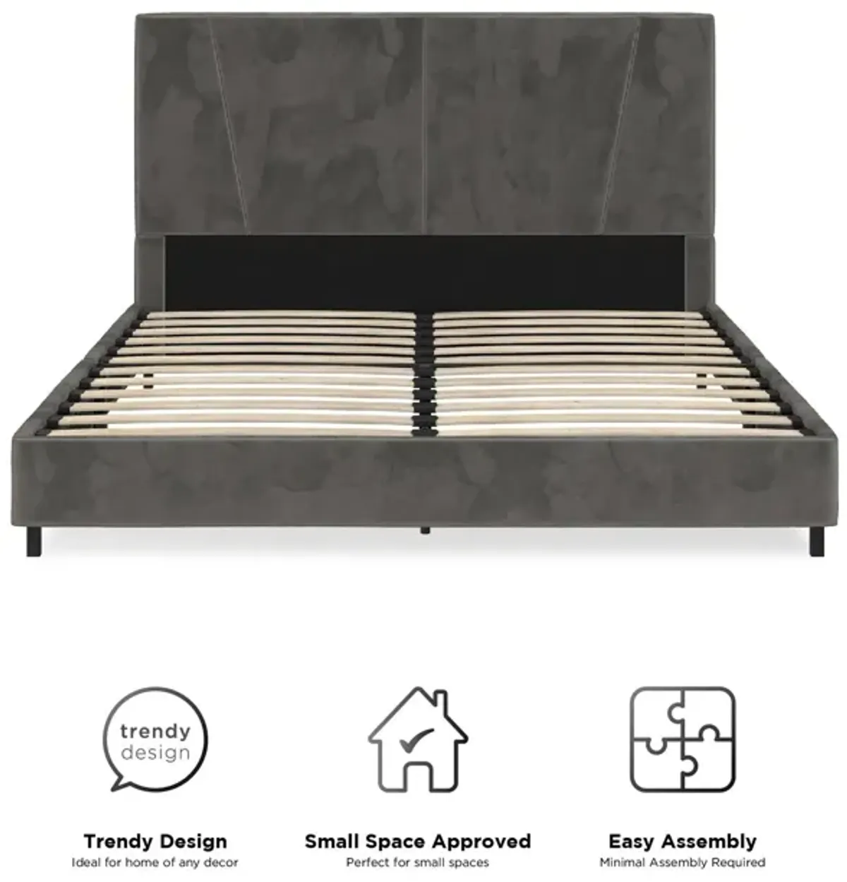 Maverick Velvet Upholstered Platform Bed with Tufted Headboard