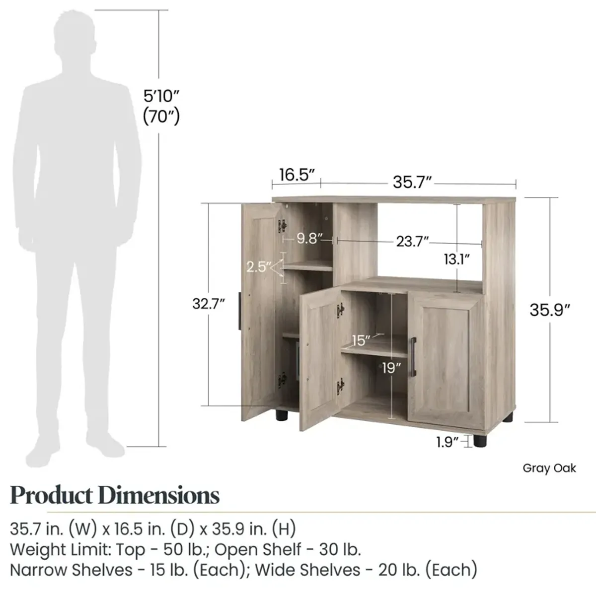 Tindall Modern Farmhouse Microwave Stand with 5 Shelves