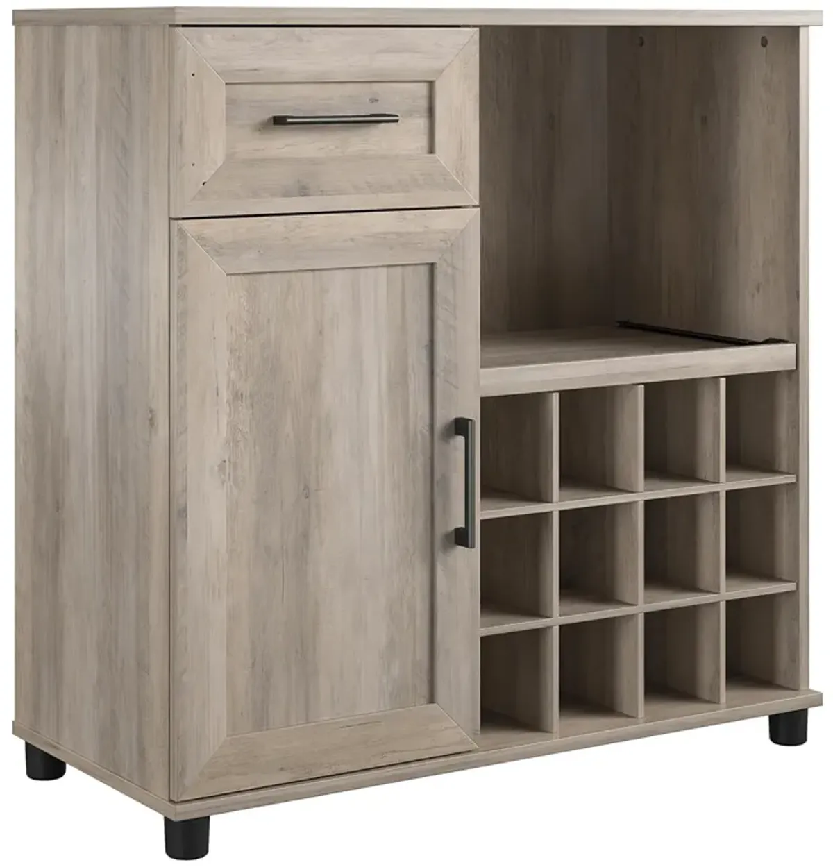 Tindall Modern Farmhouse Bar Cabinet with Pull Out Shelf and 12 Cubbies