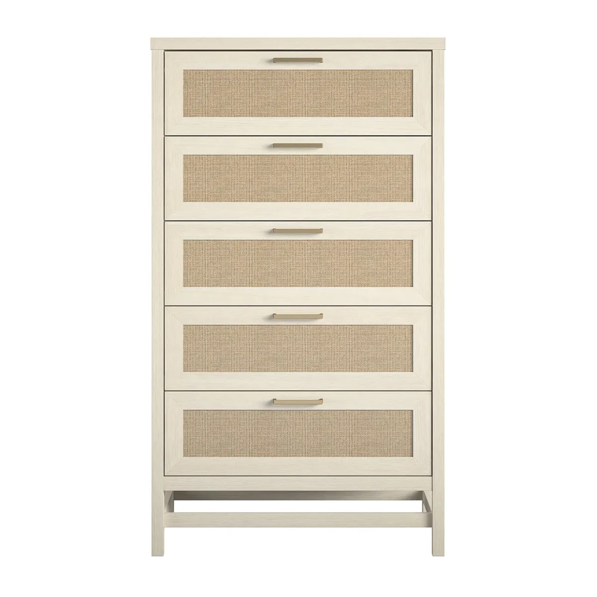 Lennon 5 Drawer Dresser with Faux Rattan and Gold Metal Handles
