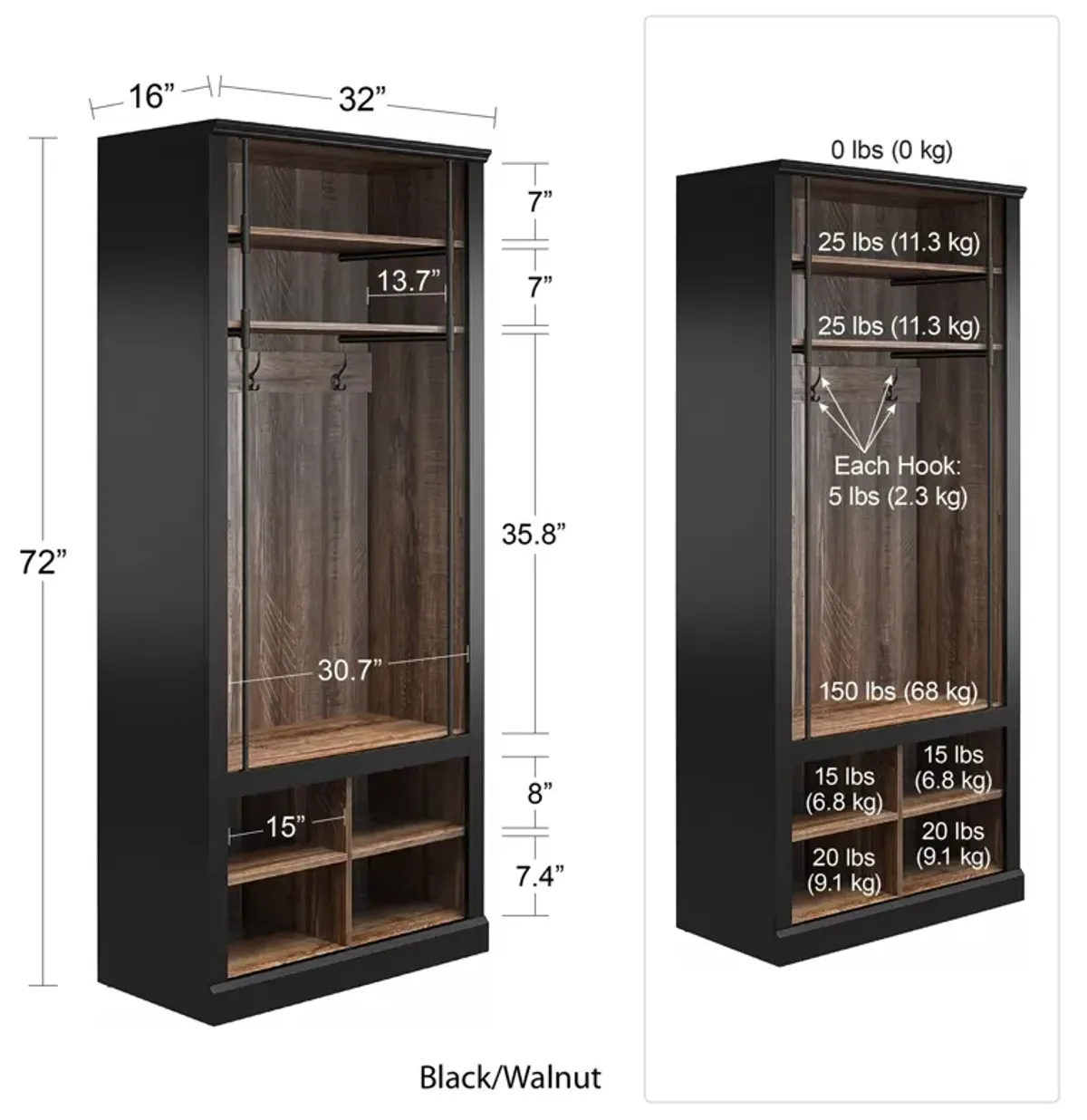 Hoffmann Entryway Hall Tree with Bench and Storage Cubbies