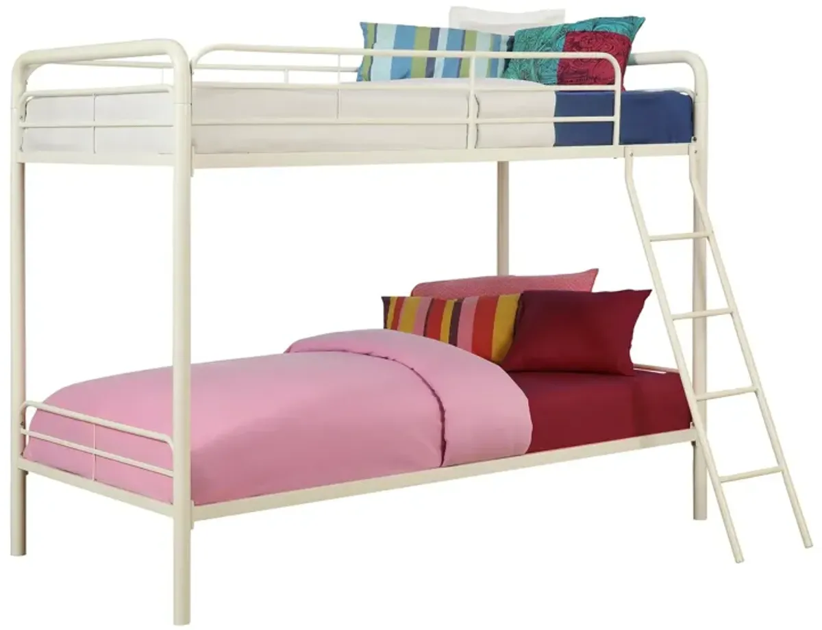 Twin over Twin Metal Bunk Bed with Slanted Front Ladder and Guardrails