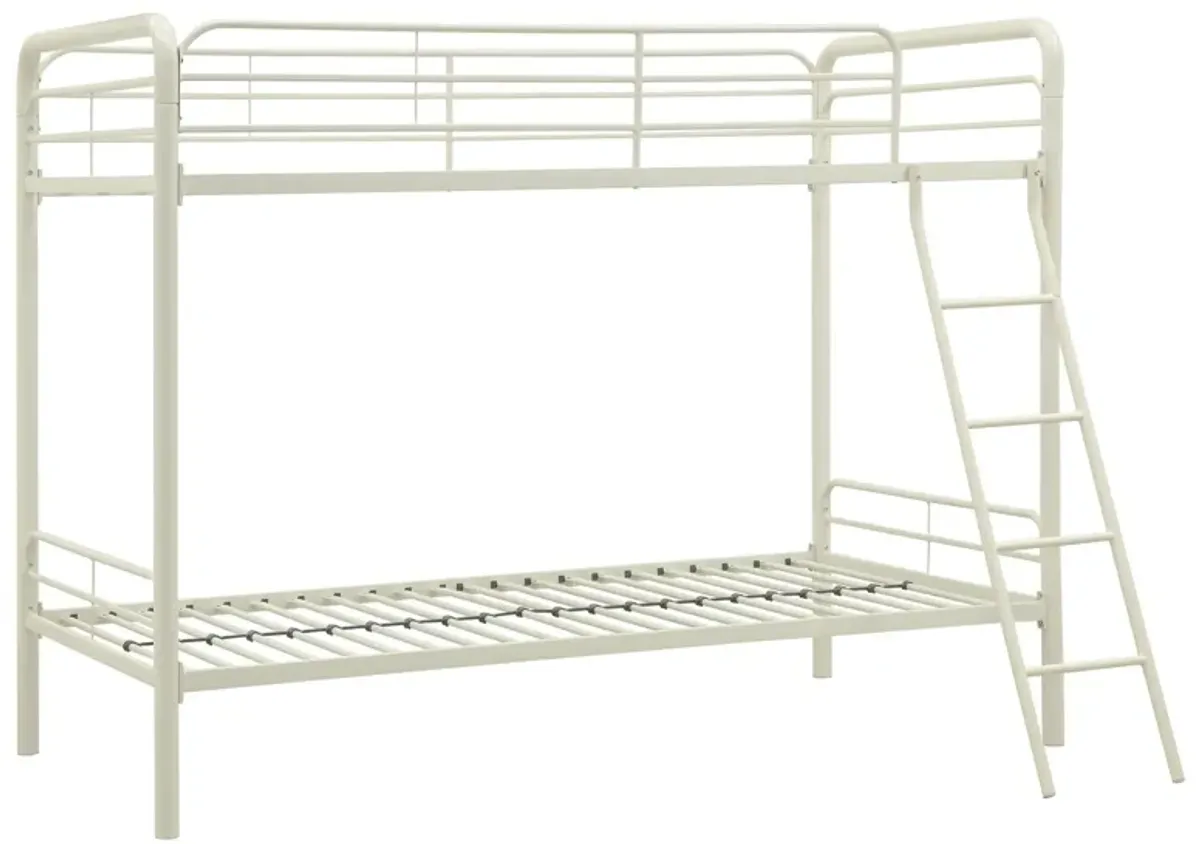 Twin over Twin Metal Bunk Bed with Slanted Front Ladder and Guardrails