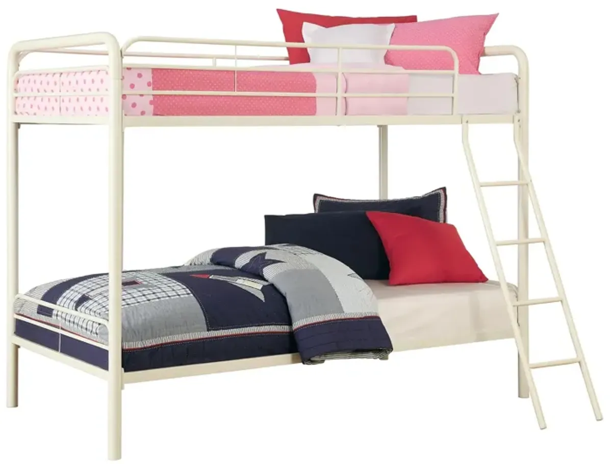 Twin over Twin Metal Bunk Bed with Slanted Front Ladder and Guardrails