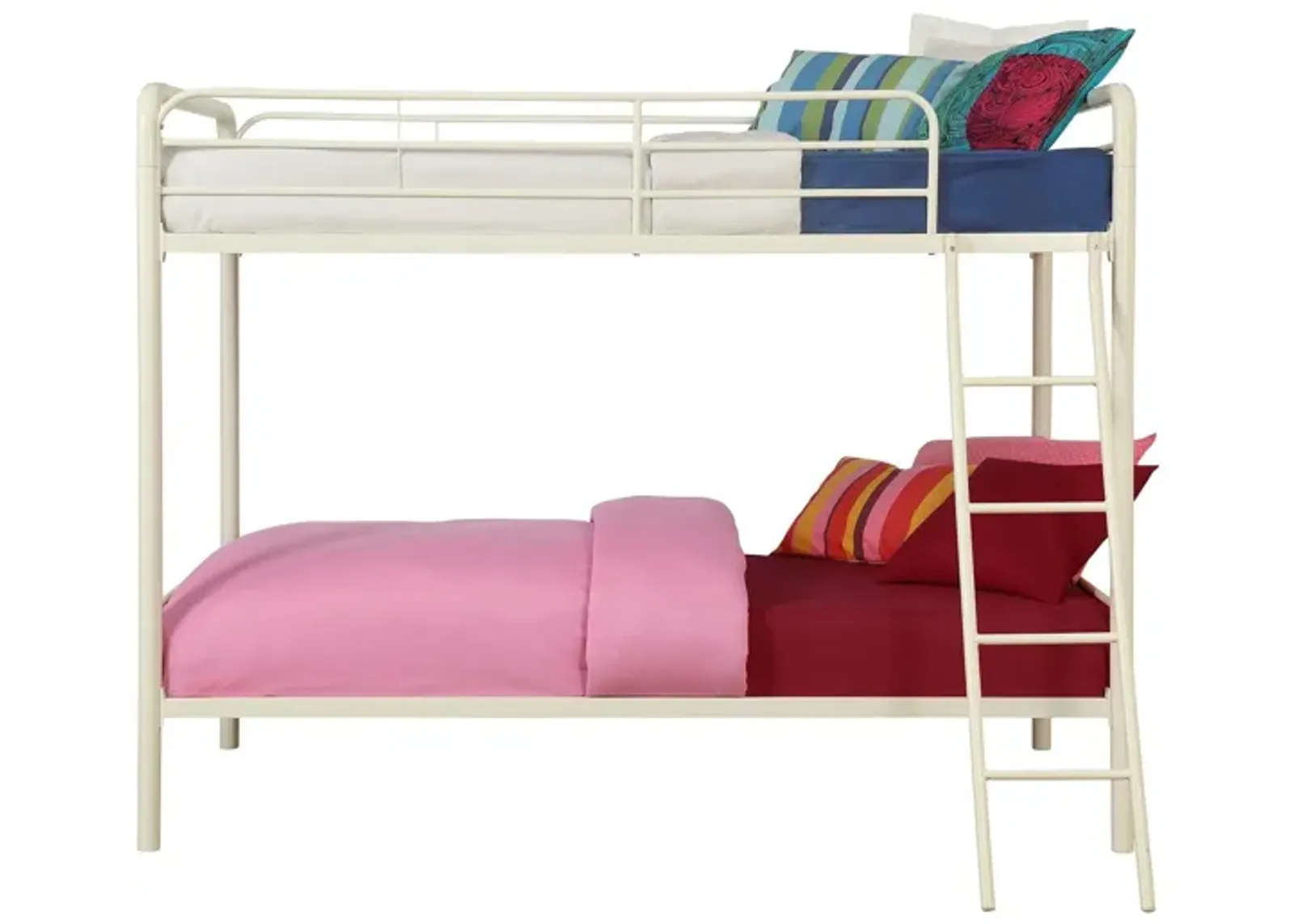 Twin over Twin Metal Bunk Bed with Slanted Front Ladder and Guardrails