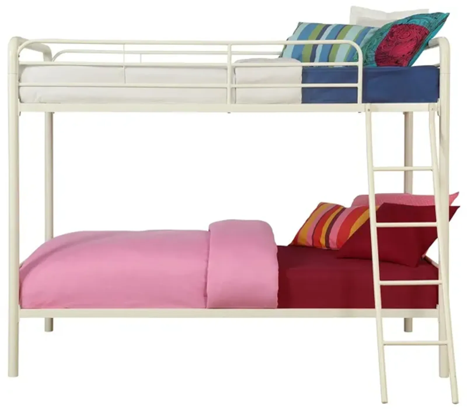 Twin over Twin Metal Bunk Bed with Slanted Front Ladder and Guardrails