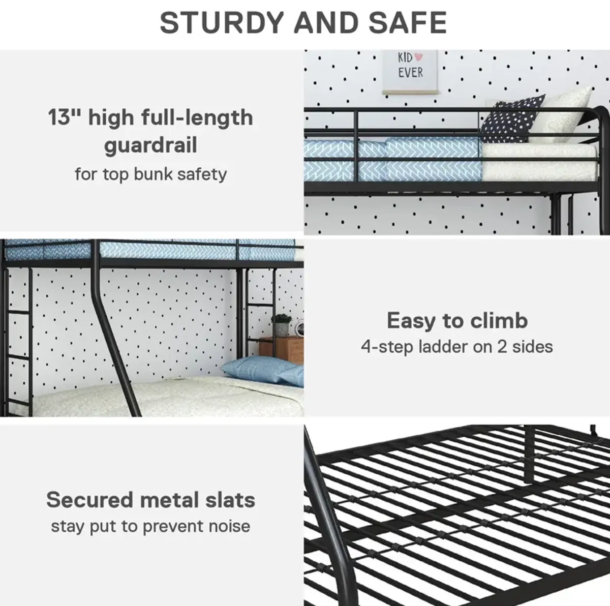 Dusty Twin over Full Metal Bunk Bed with Integrated Ladder