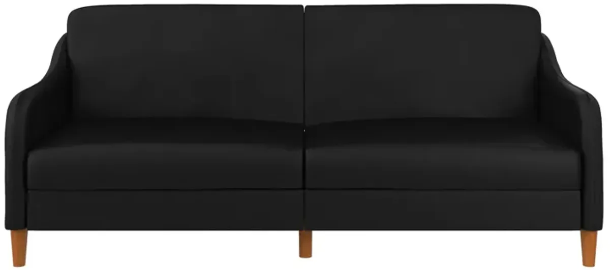 Jasper Coil Futon with Linen or Faux Leather Upholstery and Round Wood Legs