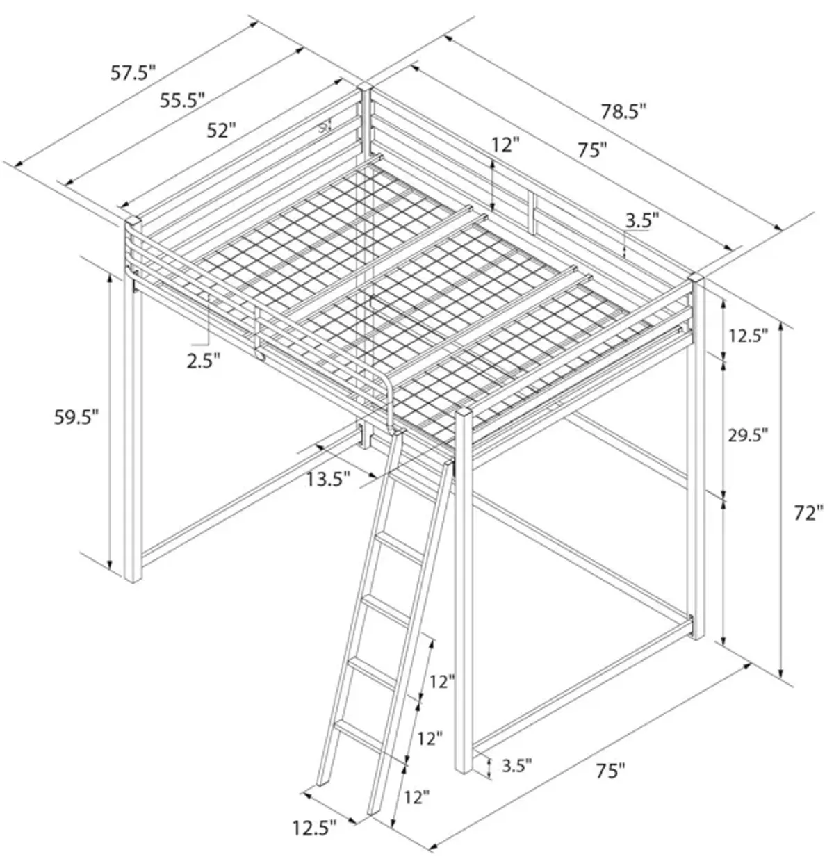 Haven Full Metal Loft Bed with Ladder and Under Bed Storage