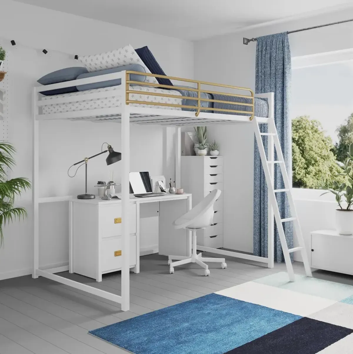 Haven Full Metal Loft Bed with Ladder and Under Bed Storage