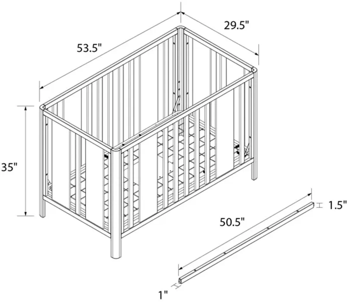 Crawford Curved Post 3 in 1 Crib with Adjustable Heights