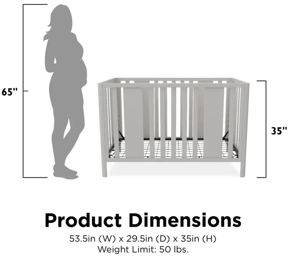 Crawford Curved Post 3 in 1 Crib with Adjustable Heights