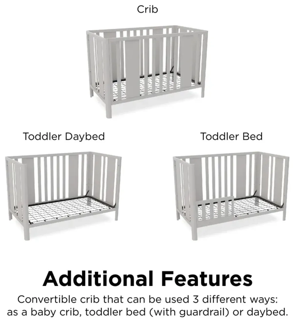 Crawford Curved Post 3 in 1 Crib with Adjustable Heights