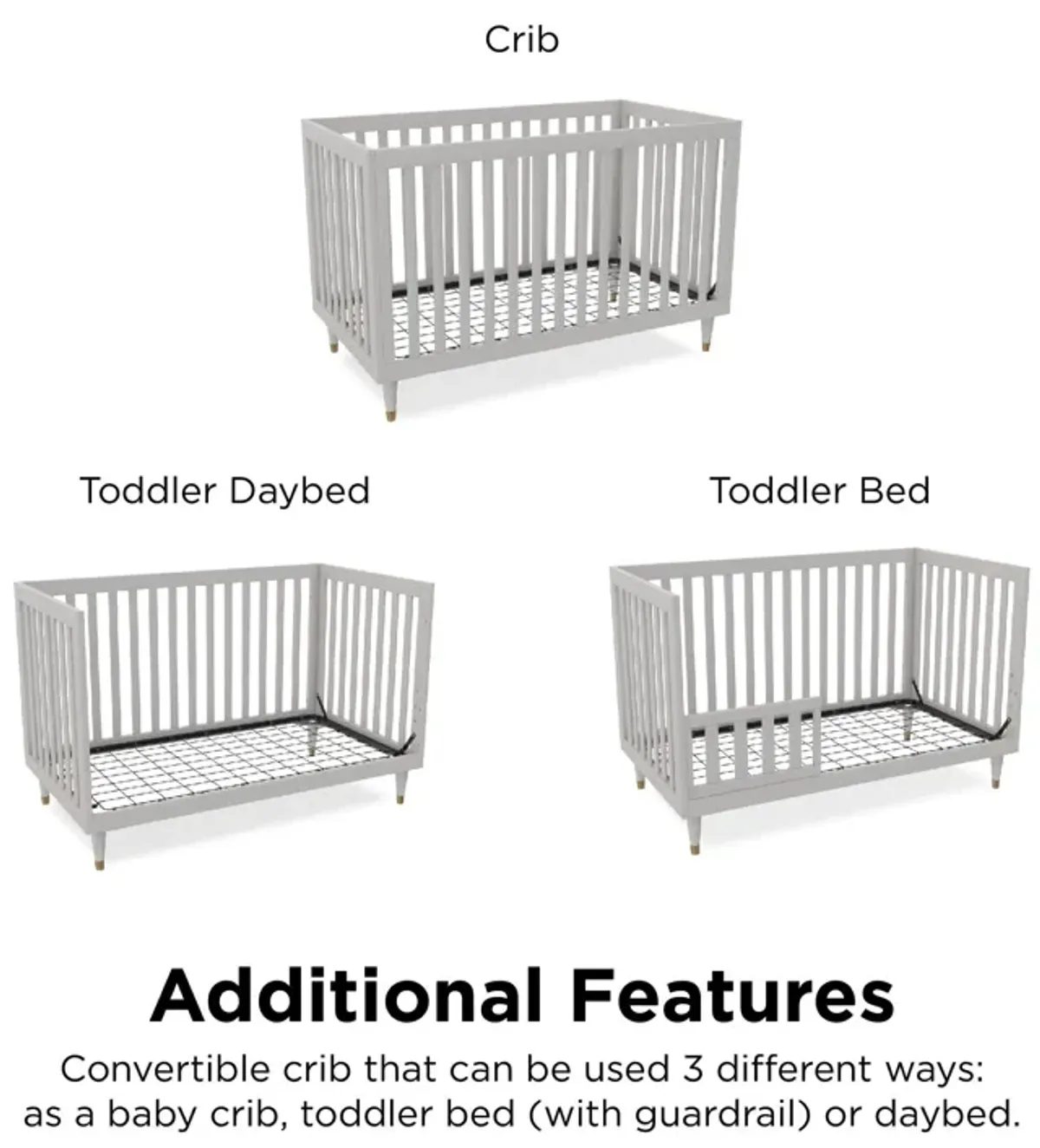 Rowan Valley Flint 3 in 1 Crib with Adjustable Heights