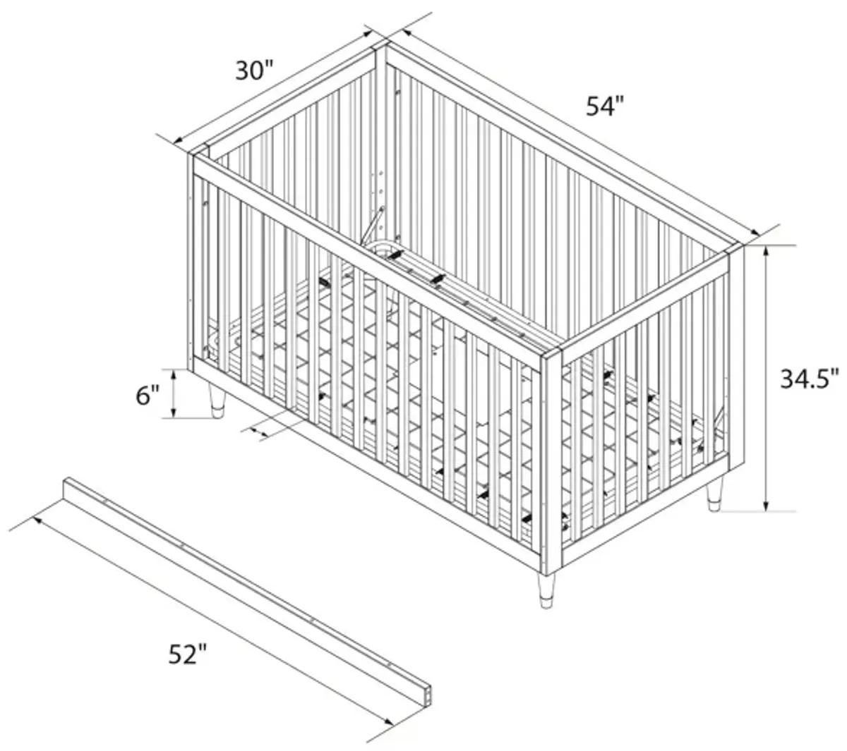 Rowan Valley Flint 3 in 1 Crib with Adjustable Heights