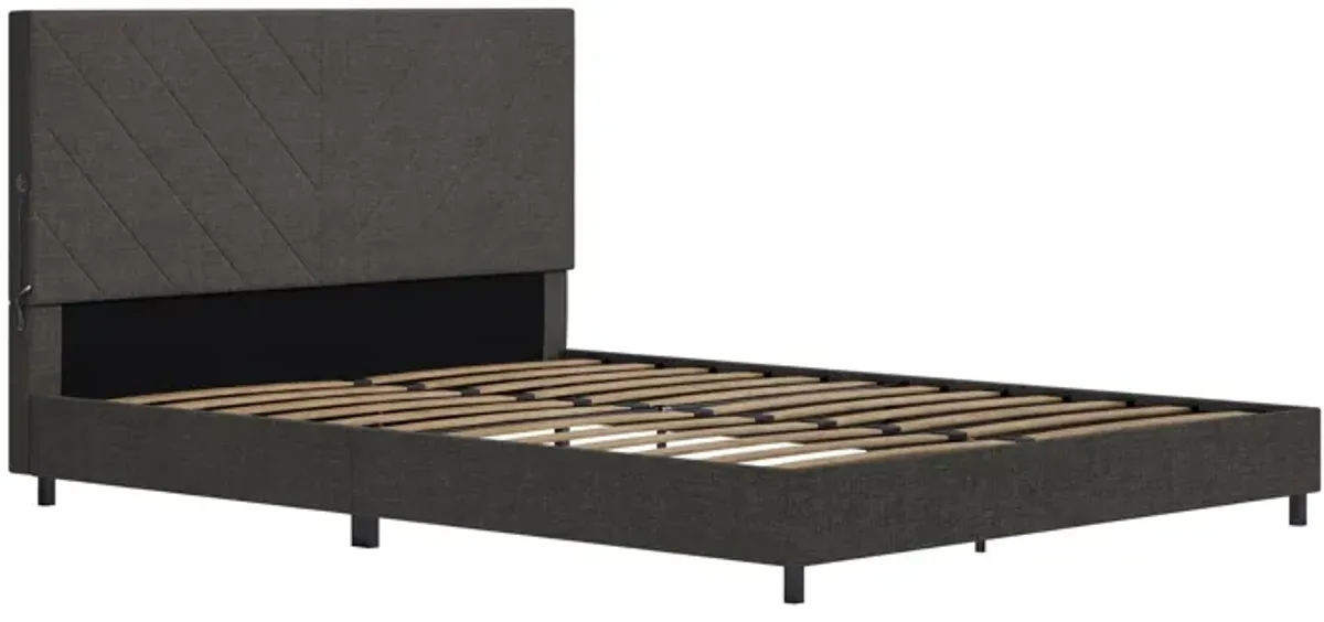 Paxson Upholstered Bed with USB Port and Wood Slats