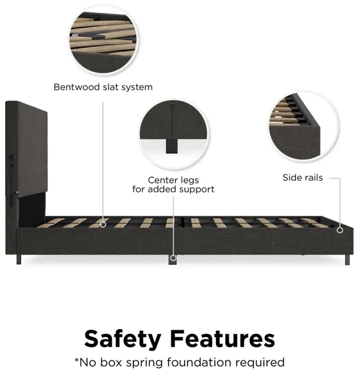 Paxson Upholstered Bed with USB Port and Wood Slats