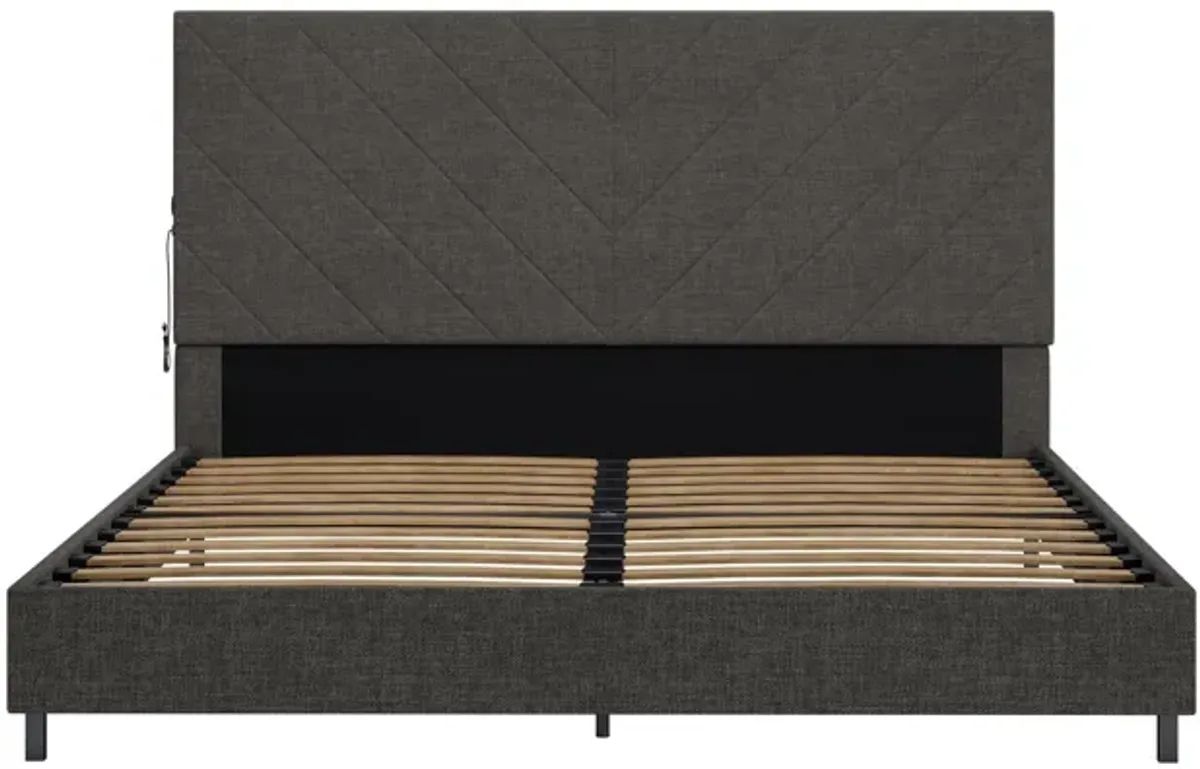 Paxson Upholstered Bed with USB Port and Wood Slats