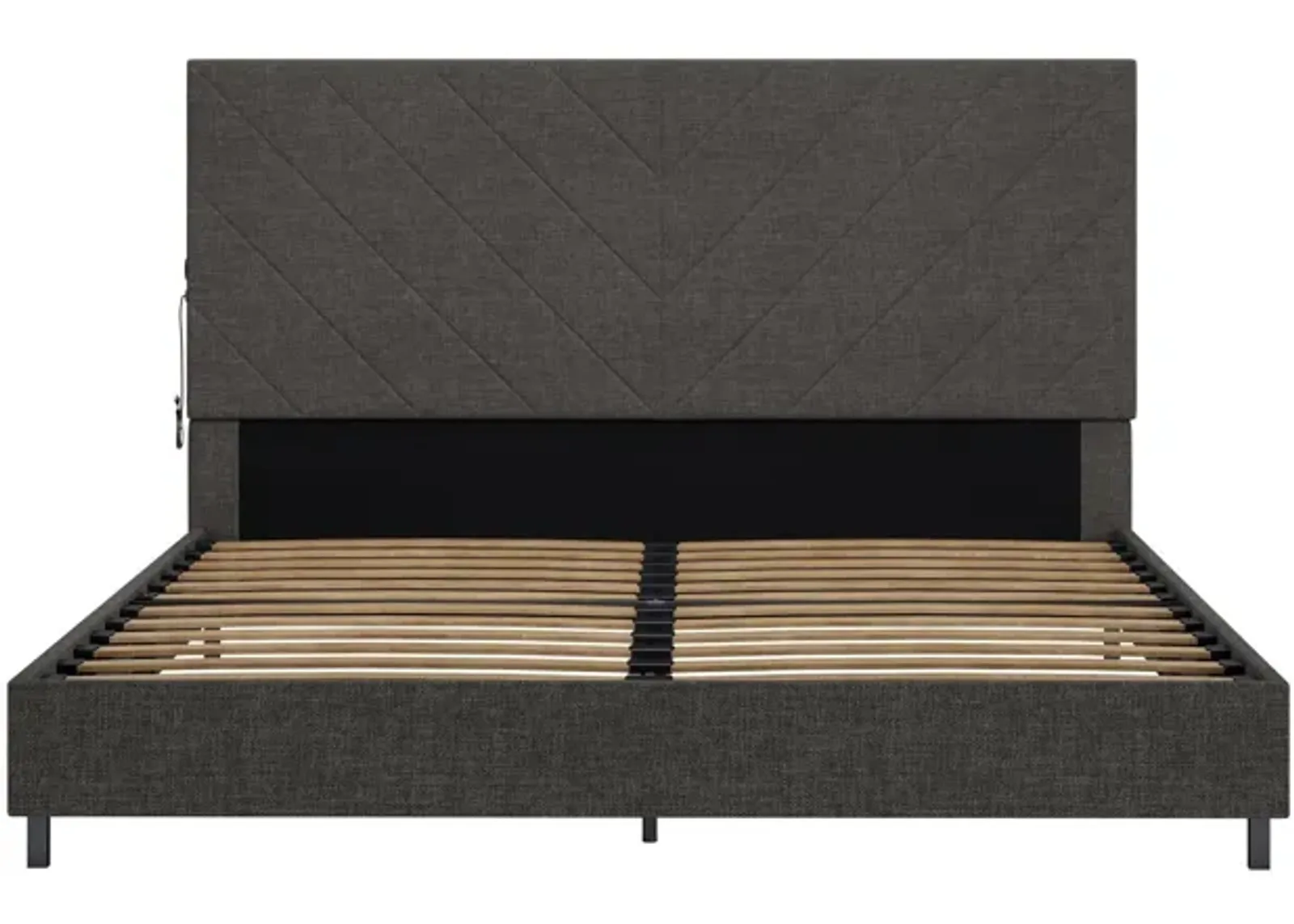 Paxson Upholstered Bed with USB Port and Wood Slats