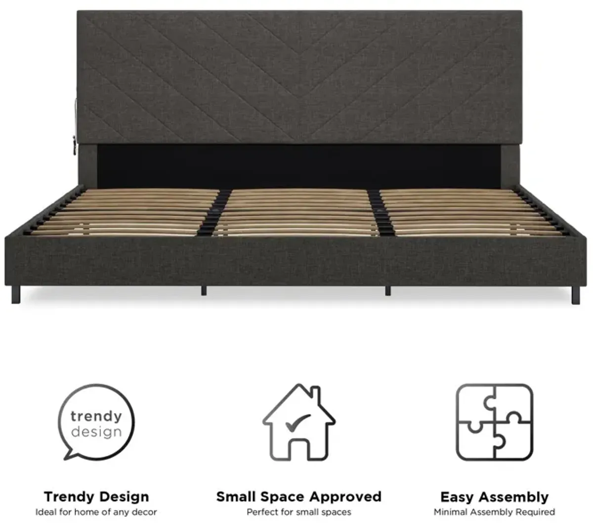 Paxson Upholstered Bed with USB Port and Wood Slats