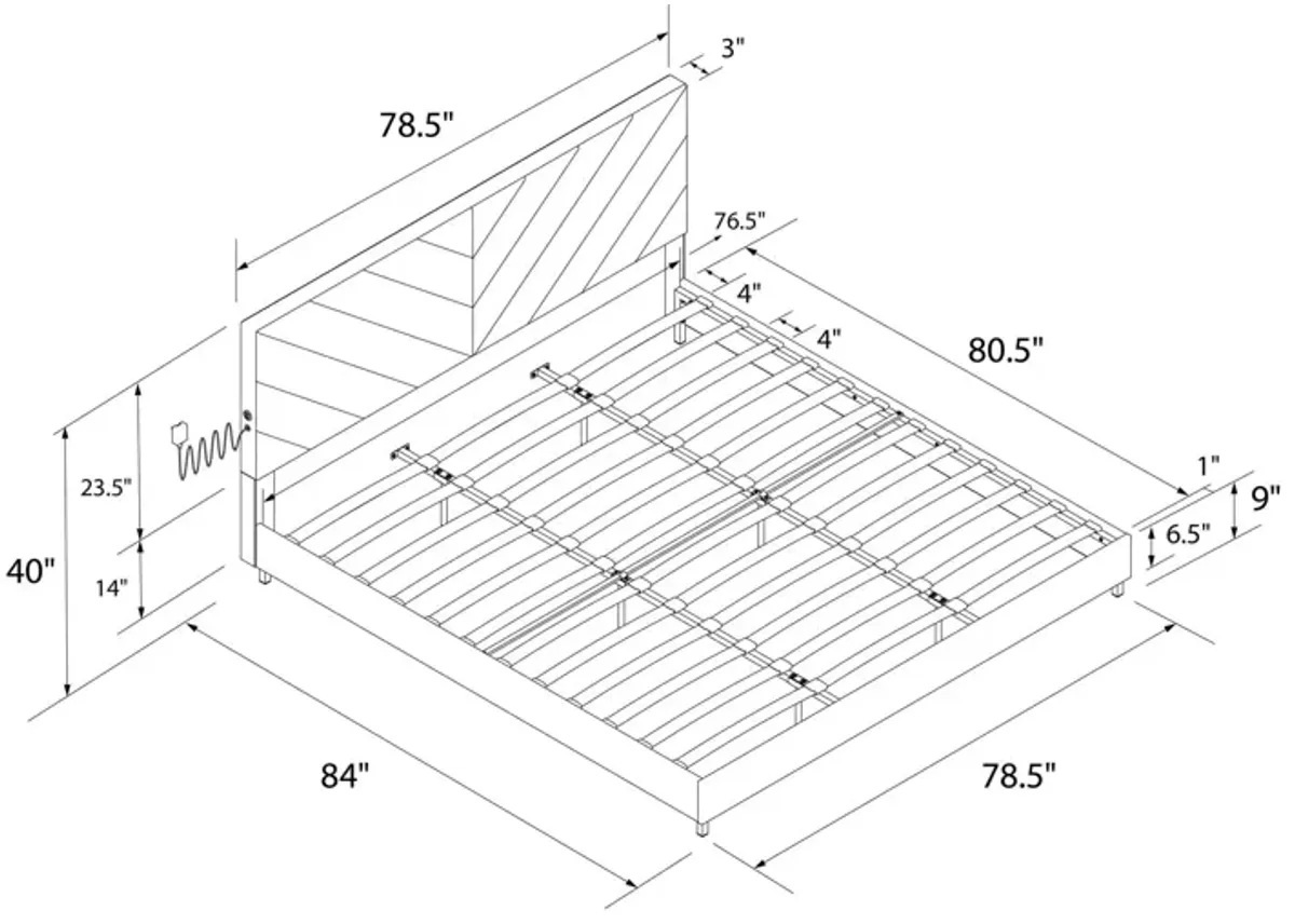 Paxson Upholstered Bed with USB Port and Wood Slats