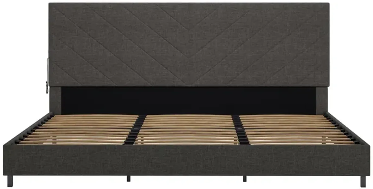 Paxson Upholstered Bed with USB Port and Wood Slats