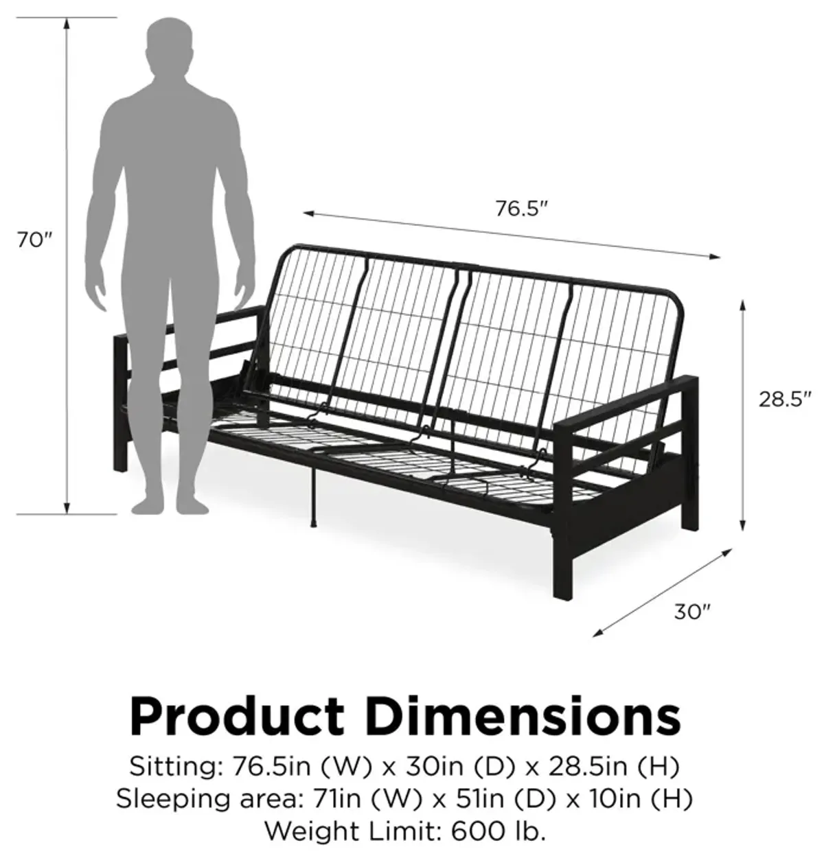 Miles Metal Futon Frame with Metal Mesh and Retainer Clips