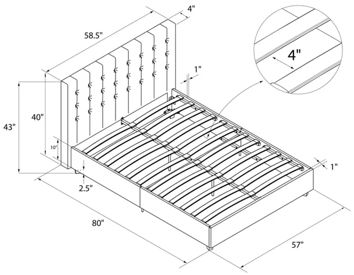 Emily Tufted Upholstered Bed with Wooden slats and Frame