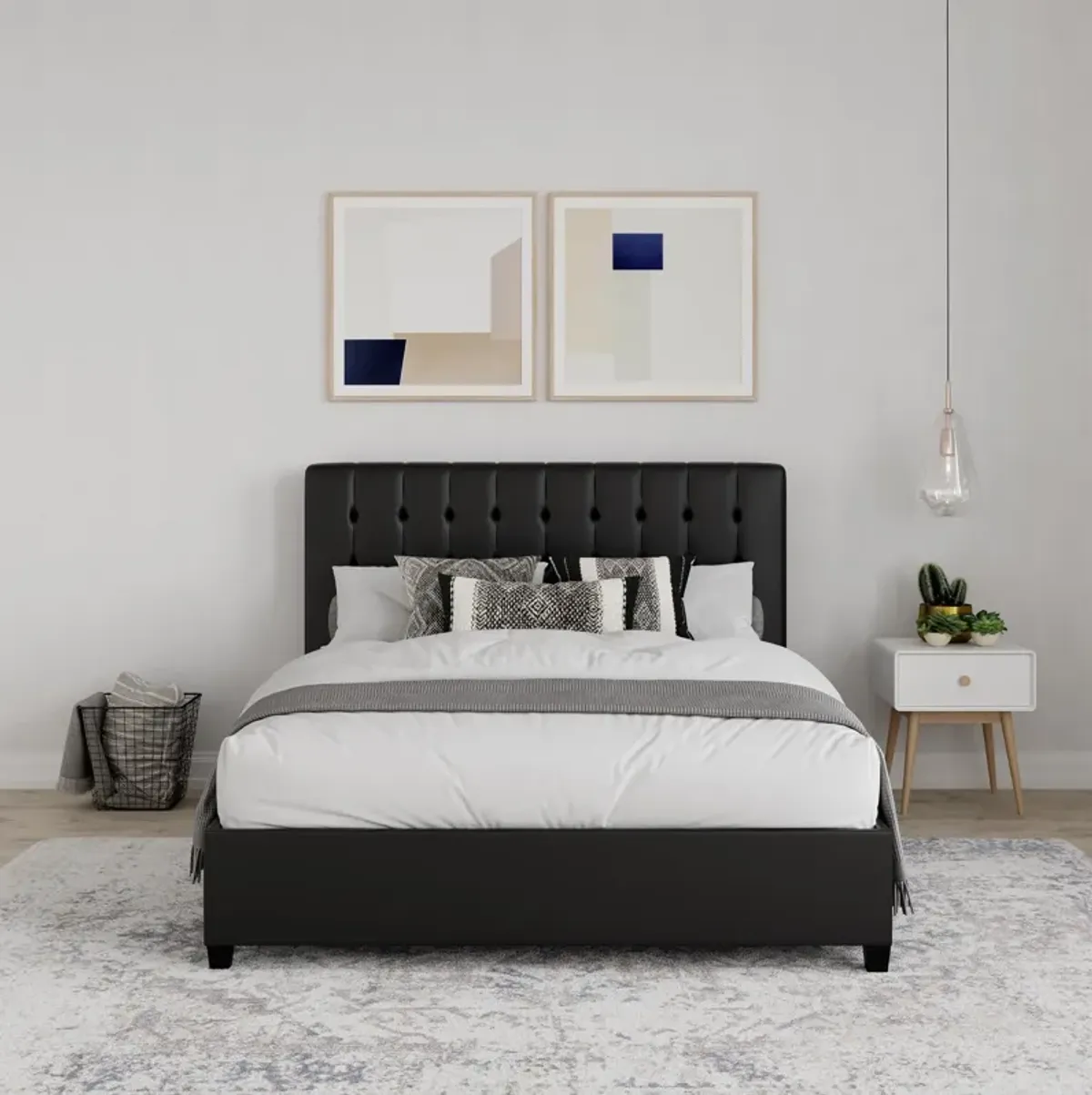 Emily Tufted Upholstered Bed with Wooden slats and Frame