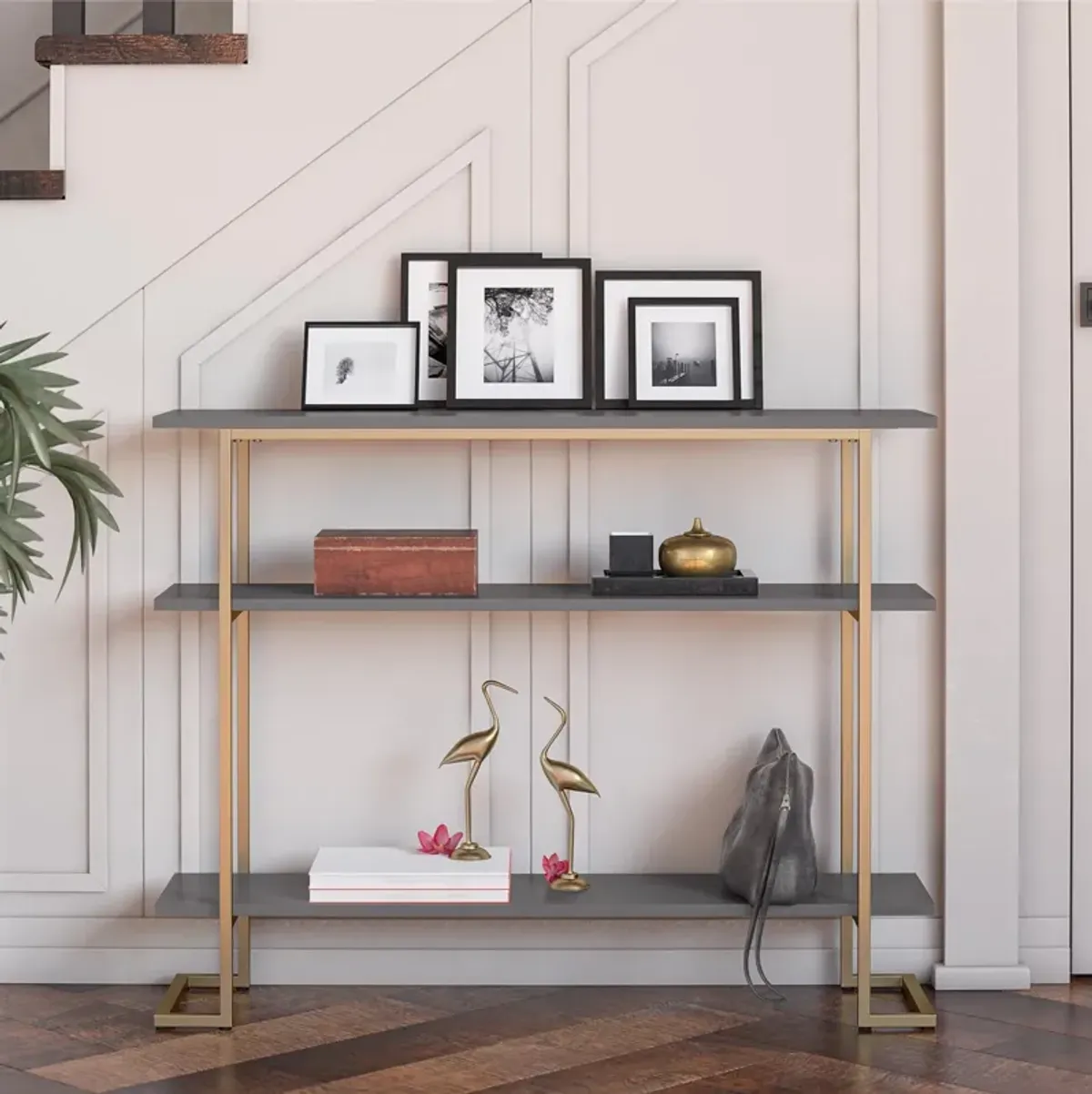 Olten Console Sofa Table with 3 Open Shelves and Metal Frame