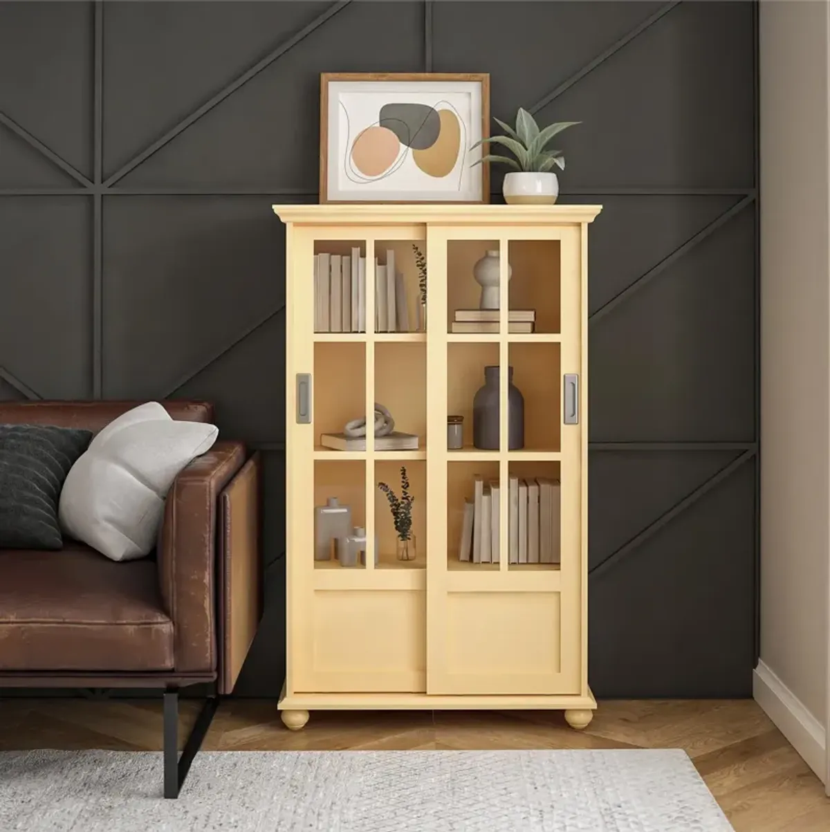 Aaron Lane Tall Bookcase with 2 Sliding Glass Doors