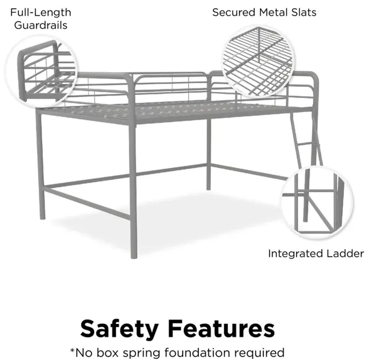 Jett Junior Full Metal Loft Bed with 3 Step Ladder