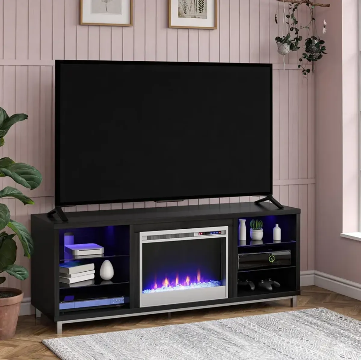 Lumina Fireplace TV Stand for TVs up to 70 Inch with 7 Color LED Lights