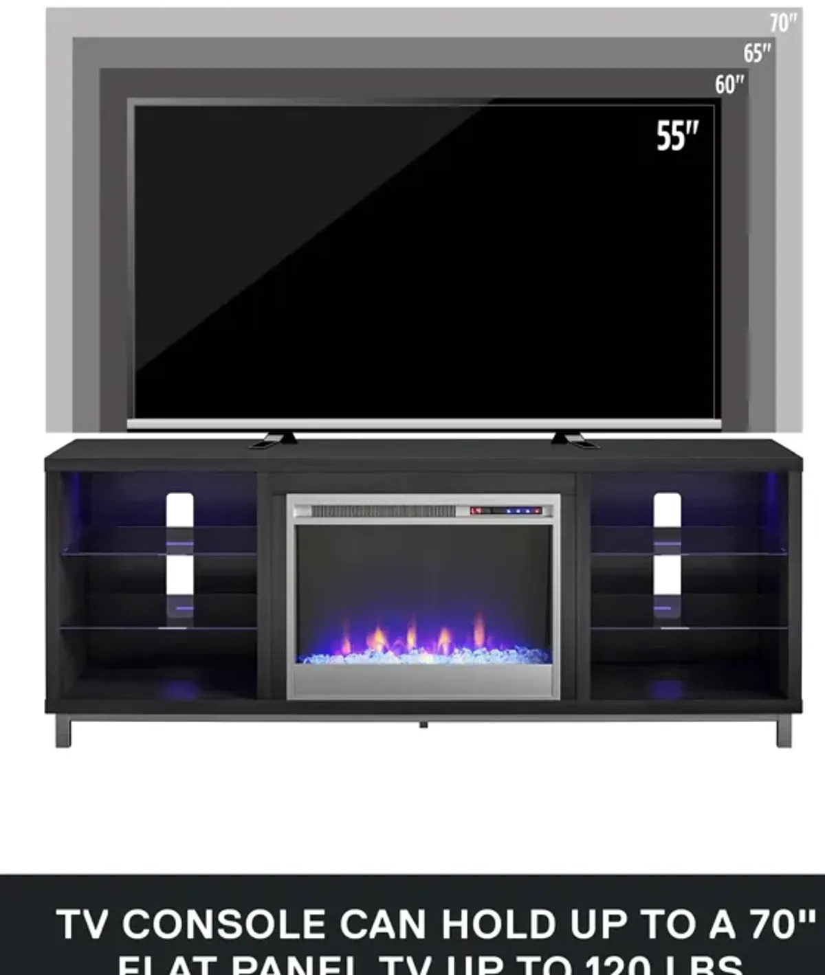 Lumina Fireplace TV Stand for TVs up to 70 Inch with 7 Color LED Lights