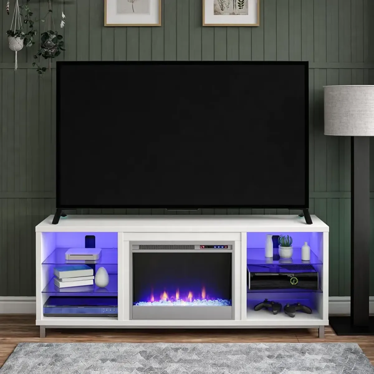 Lumina Fireplace TV Stand for TVs up to 70 Inch with 7 Color LED Lights