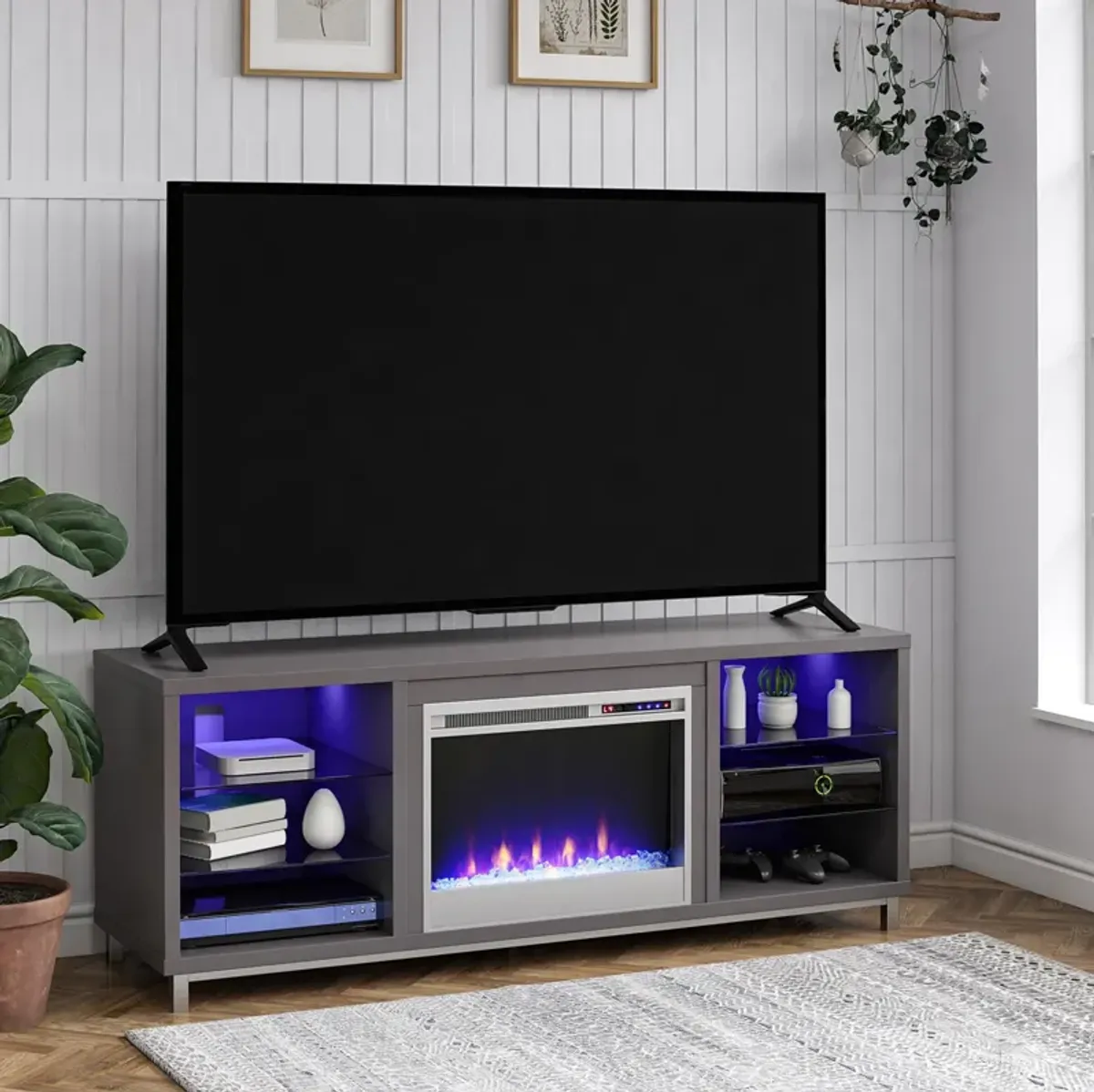 Lumina Fireplace TV Stand for TVs up to 70 Inch with 7 Color LED Lights