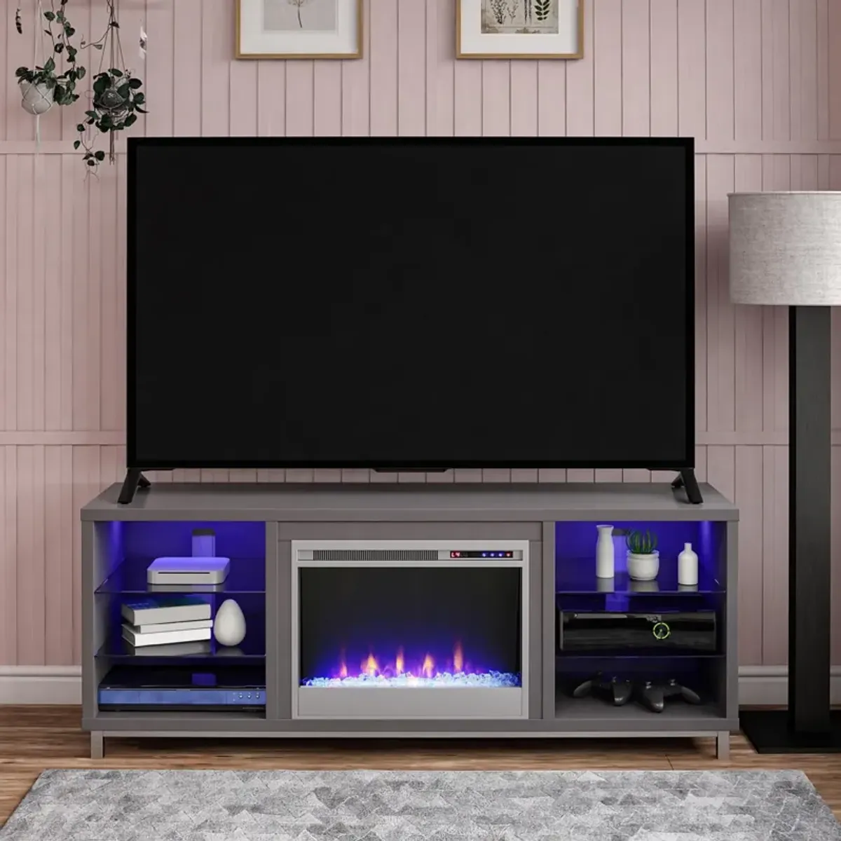 Lumina Fireplace TV Stand for TVs up to 70 Inch with 7 Color LED Lights