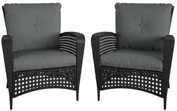 Wicker Lounge Chair with Armrests and Cushions, Set of 2