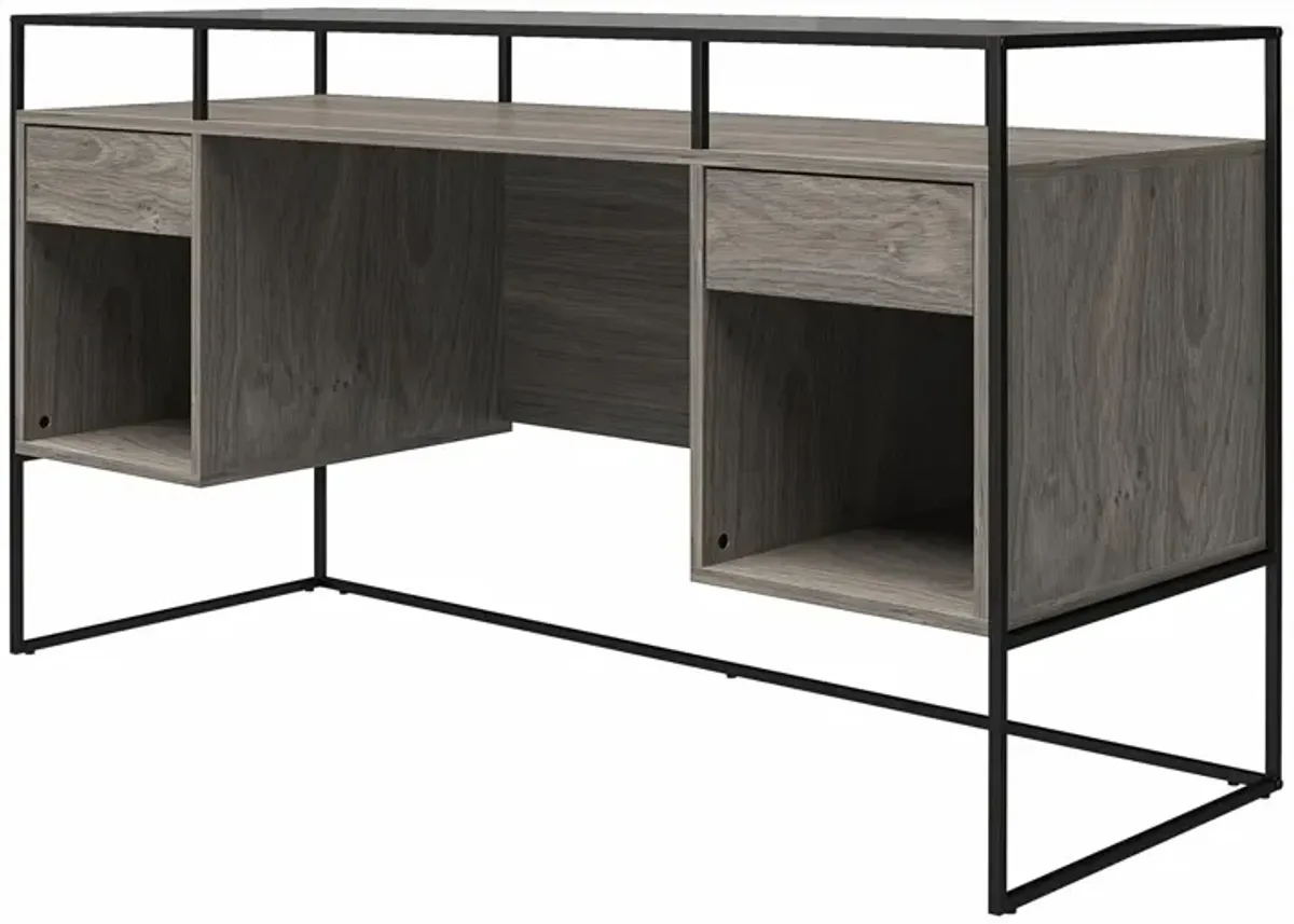 Camley Modern Desk with Fluted Glass Top, 2 Drawers and Storage