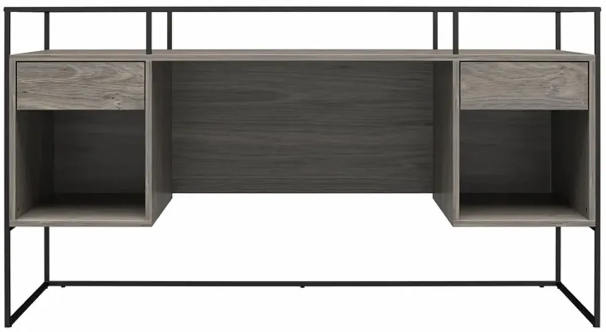 Camley Modern Desk with Fluted Glass Top, 2 Drawers and Storage