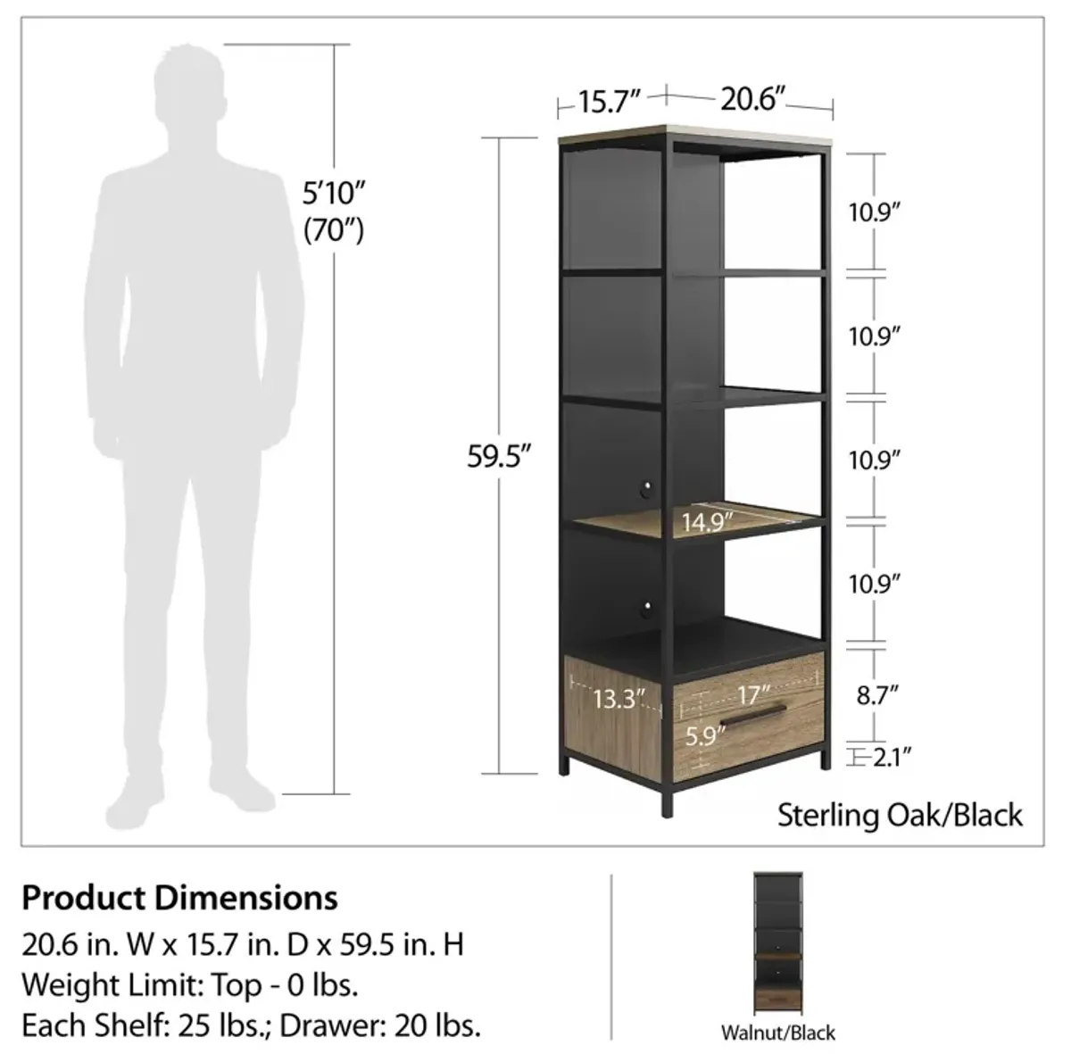 Structure Mixed Media Audio Pier with 2 Shelves and 1 Drawer