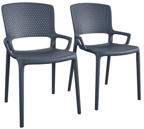 Outdoor/Indoor Stacking Resin Chair with Square Back and Arms, Set of 2