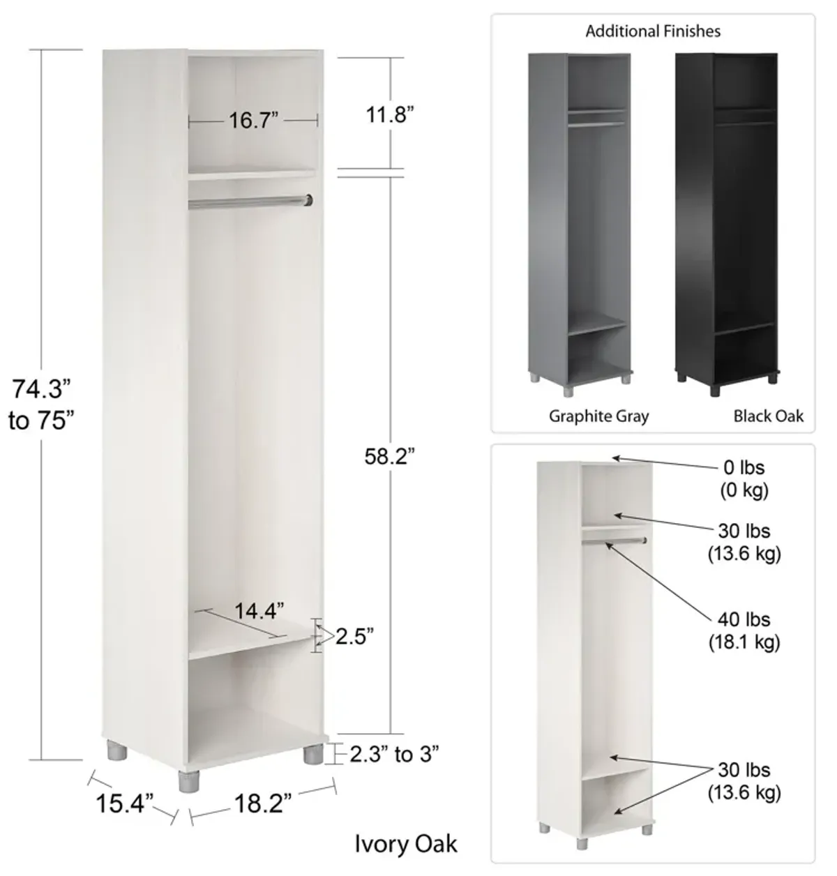 Camberly 18" Wide Mudroom Cabinet with Clothing Rod & Adjustable Shelving