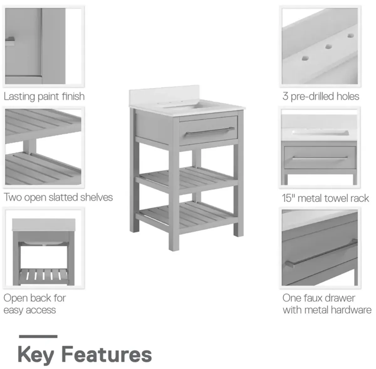 Camden Bathroom Vanity with Ceramic Sink and Metal Towel Rack