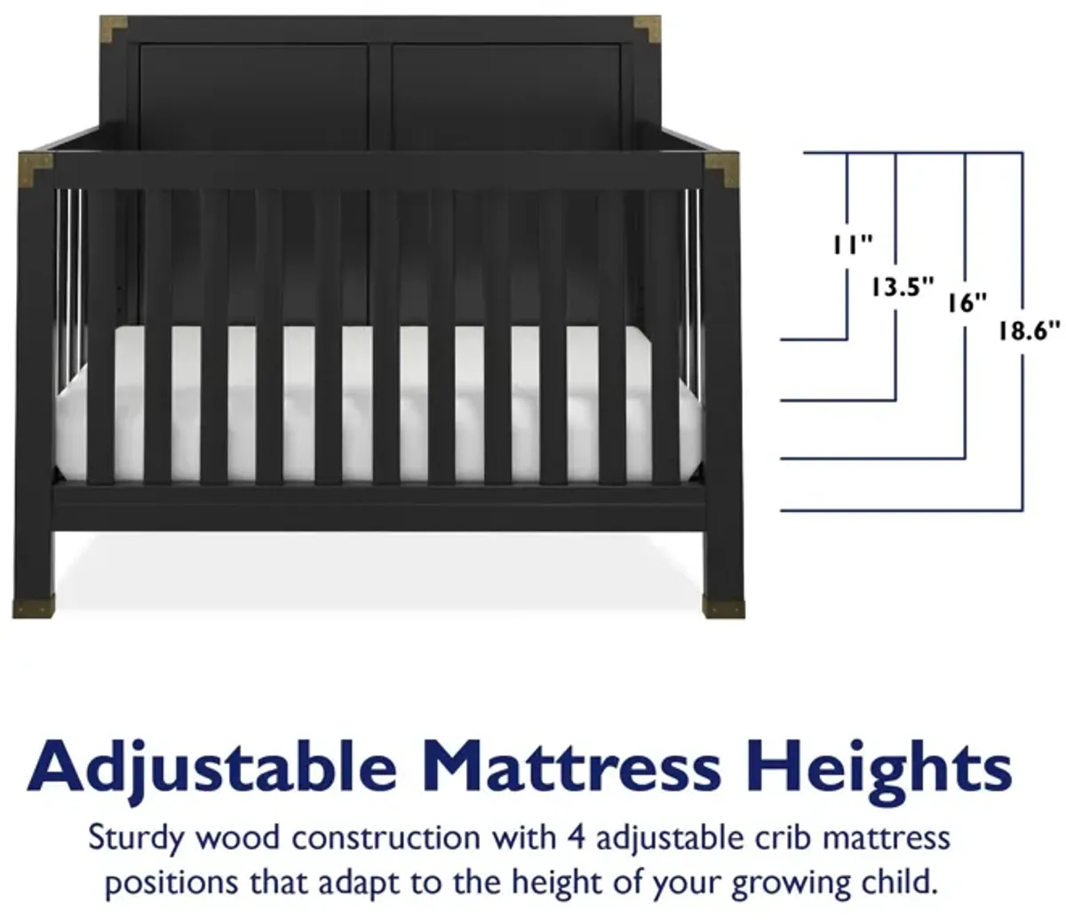 Miles 5 in 1 Convertible Crib with Brass Finished Accents