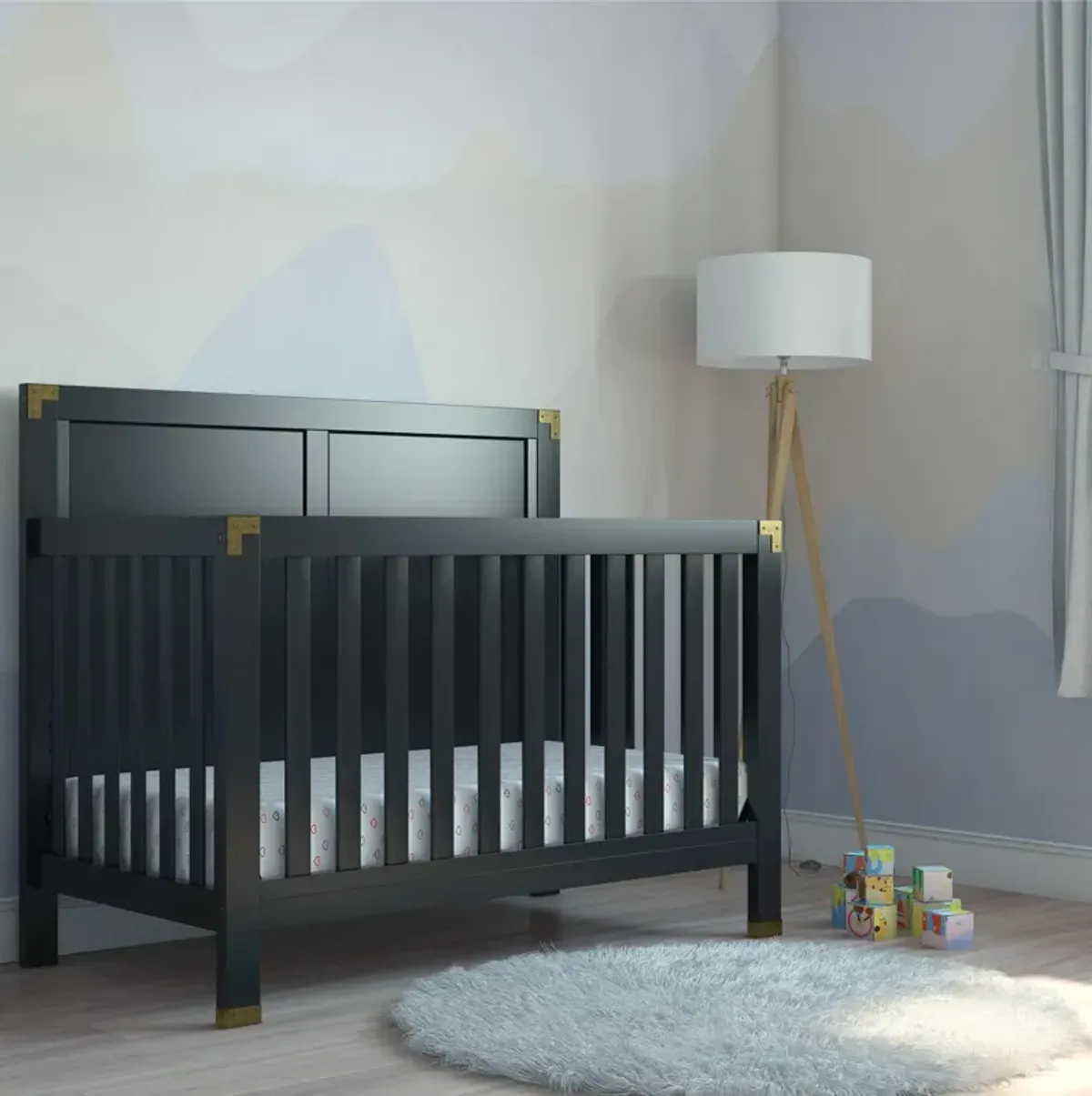 Miles 5 in 1 Convertible Crib with Brass Finished Accents