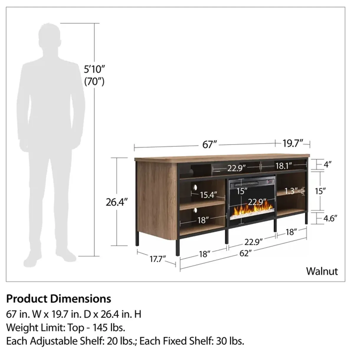 Danton Electric Fireplace TV Console for TVs up to 75 Inches