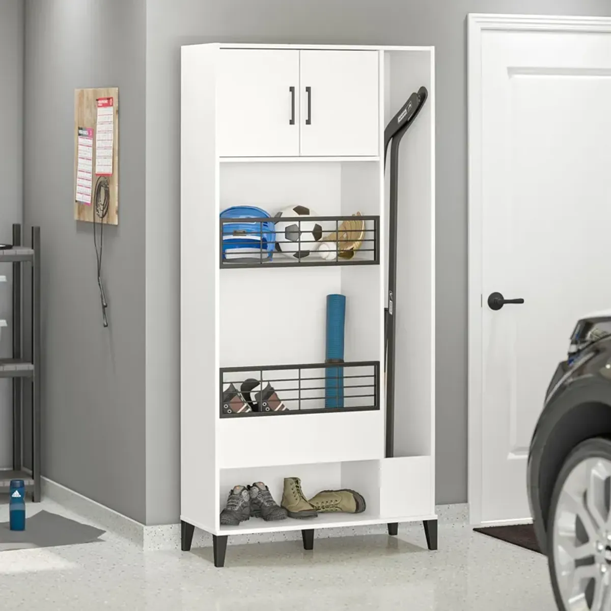 Flex Sports Storage Cabinet with Ball Basket and Tall Equipment Storage