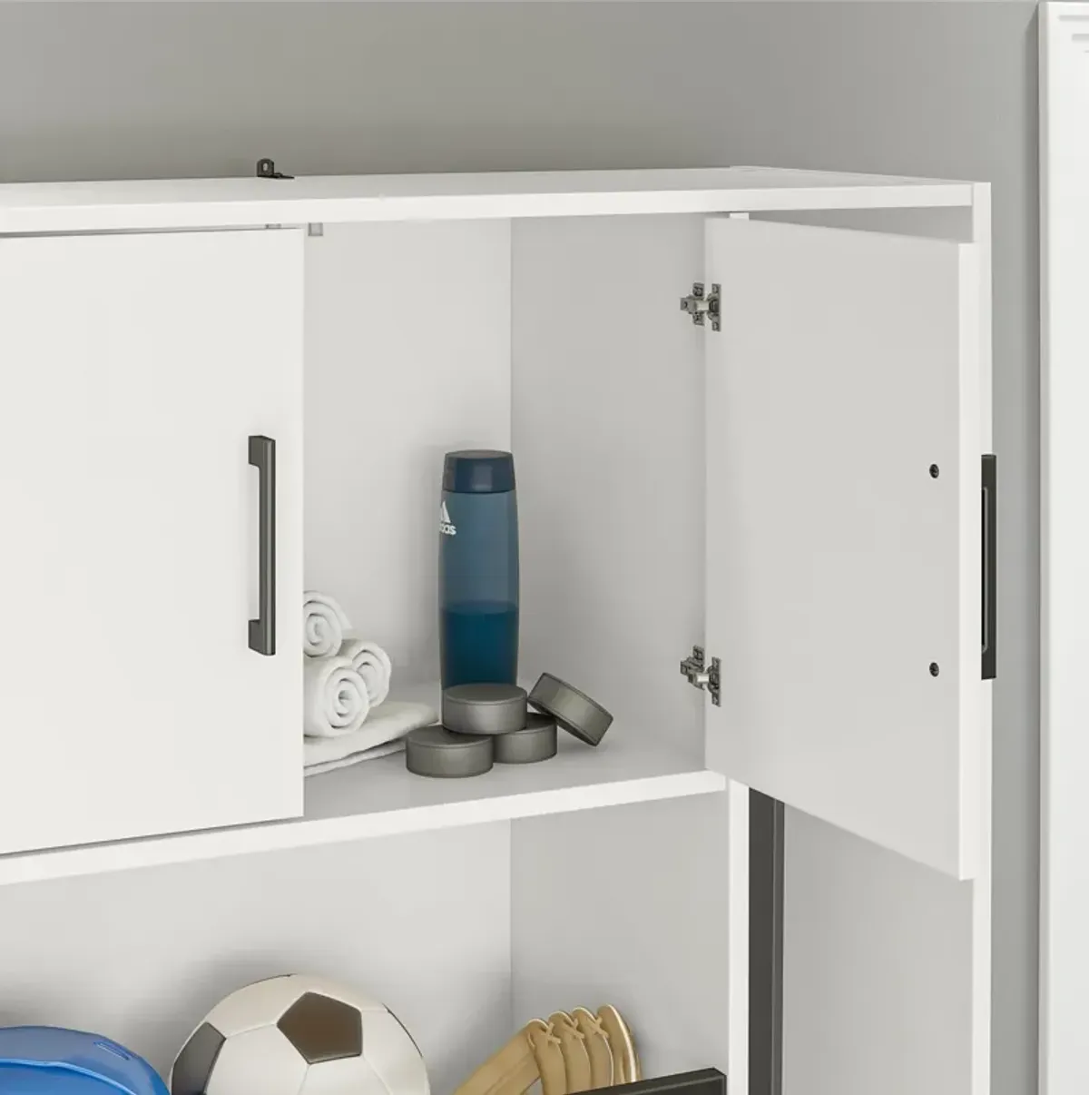 Flex Sports Storage Cabinet with Ball Basket and Tall Equipment Storage